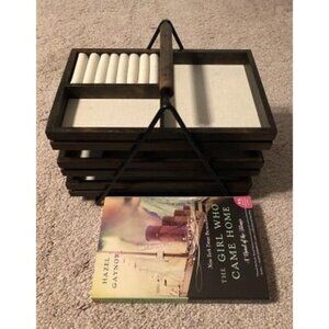 New Tier Jewelry Three Sliding Linen Lined Wood Trays with Metal Frame